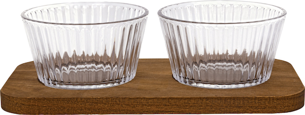 Набор пиал на подносе clear w wood 2 шт.