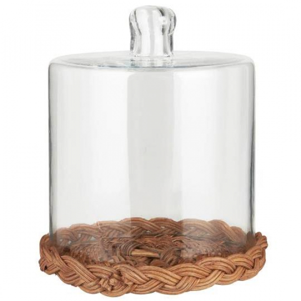 Стеклянная крышка с основанием из ротанга 12,5 см