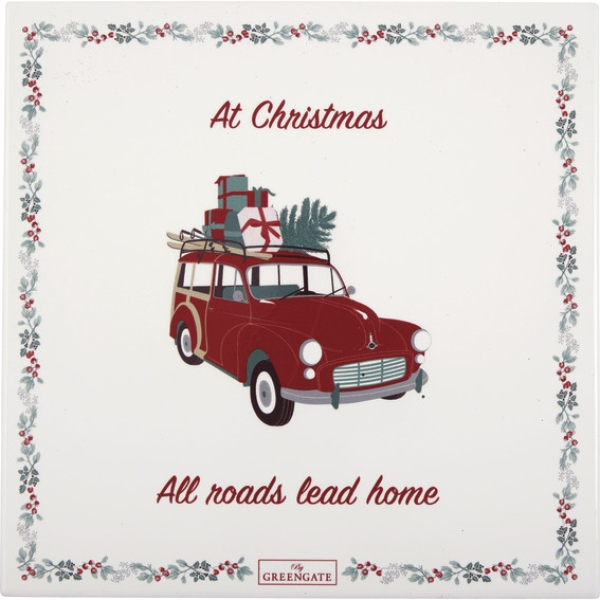 Подставка квадрат под горячее Christmas car red